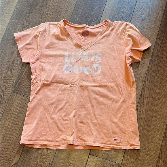 Life is Good Orange V-Neck T-Shirt Large - Picture 1 of 4